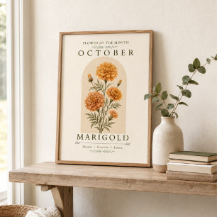 Póster de la flor de nacimiento de caléndula de oc