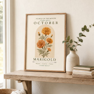 Póster de la flor de nacimiento de caléndula de oc