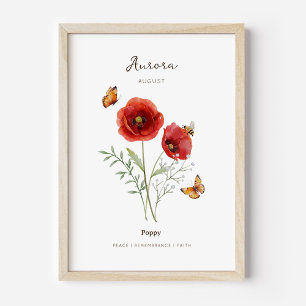 Póster de la Flor del Mes de Nacimiento de Amapola