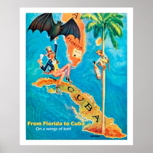 Póster De la Florida a Cuba, ilustracion divertido del