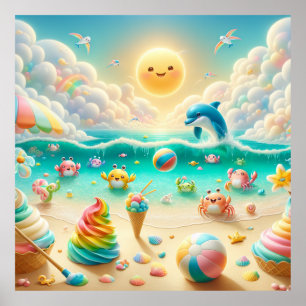 Póster de la guardería de la playa del arcoíris