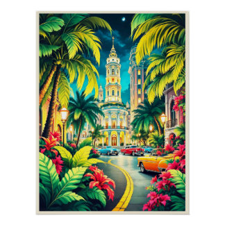 Póster de La Habana histórica de noche.
