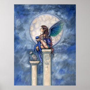 Póster de la hada de la luna índigo y gato