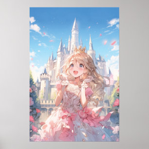 Póster de la linda princesa de anime en el castill