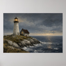Póster de la luz del faro del cuidador