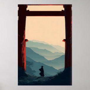 Póster de la Montaña Samurái Espadachín Solitario,