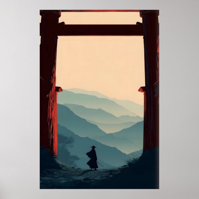 Póster de la Montaña Samurái Espadachín Solitario, (Frente)