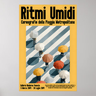Póster de la multitud con paraguas Gráfica moderna