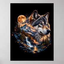 Póster de la naturaleza del lobo majestuoso bajo l