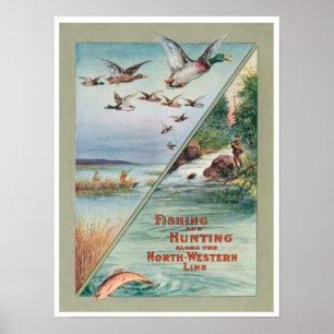 Póster De la pesca de la caza poste occidental de la