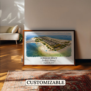 Póster de la playa Miramar Florida, Acuarela, Pers