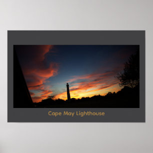 Póster de la puesta de sol del faro de Cape May