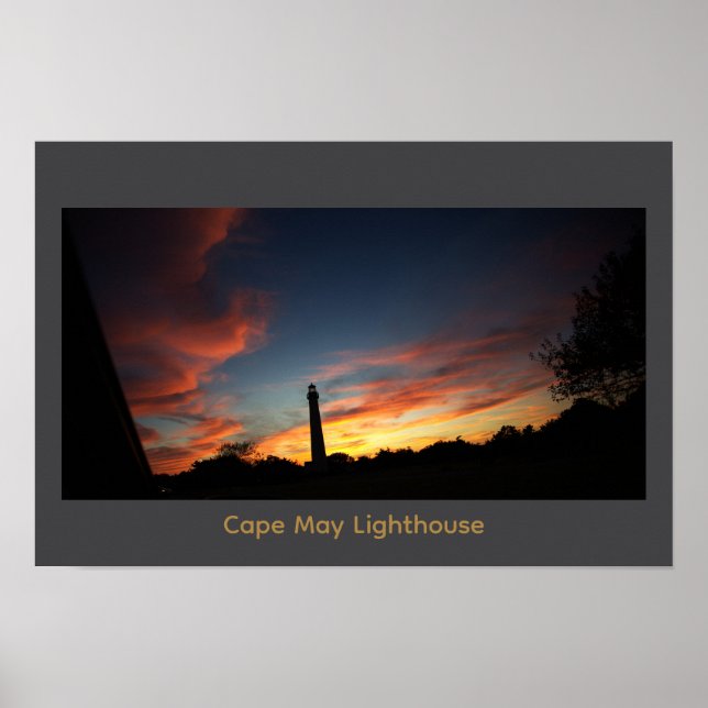 Póster de la puesta de sol del faro de Cape May (Frente)