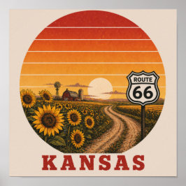 Póster de la puesta de sol del girasol de la ruta 