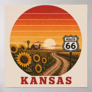 Póster de la puesta de sol del girasol de la ruta 
