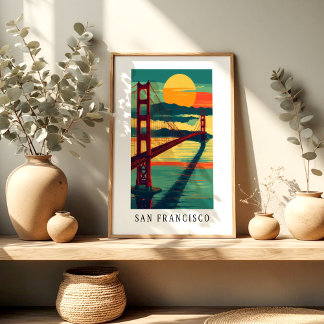 Póster de la puesta de sol del Golden Gate de San 