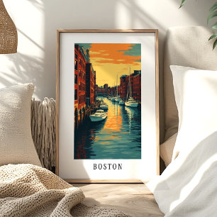 Póster de la puesta de sol del puerto de Boston