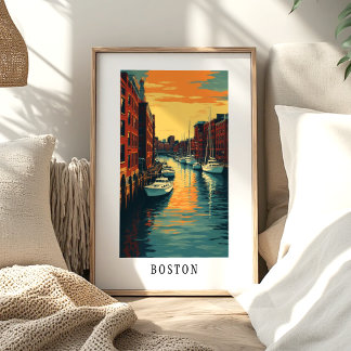 Póster de la puesta de sol del puerto de Boston