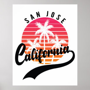Póster de la puesta del sol retro de San Jose