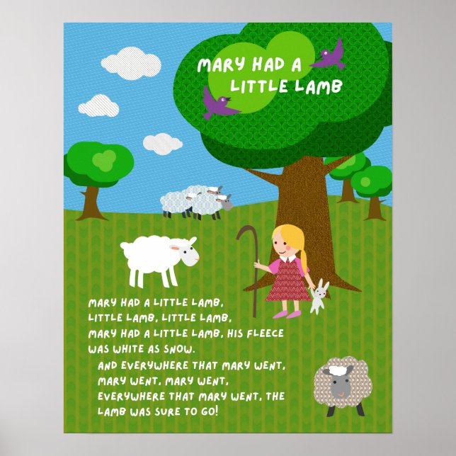 Póster de la rima infantil 'Mary Had a Little Lamb (Frente)
