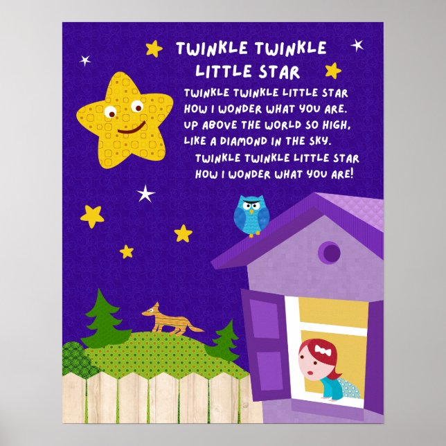 Póster de la rima infantil 'Twinkle Twinkle Little (Frente)