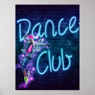 Poster de la señal de neón del club de baile