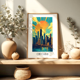 Póster de la silueta de Chicago al atardecer