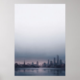 Póster de la silueta de la ciudad frente al mar az