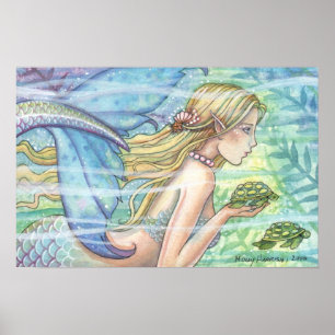 Póster de la Sirena de las Tortugas Marinas Mágica