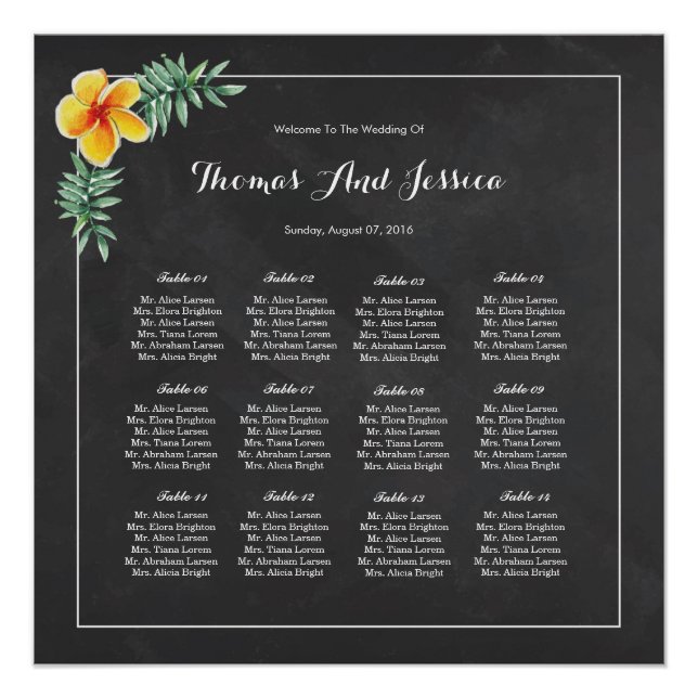 Poster de la tabla de asientos del Boda del tabler (Anverso)