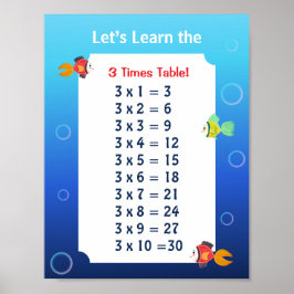 Póster de la tabla del 3 para niños | Matemáticas