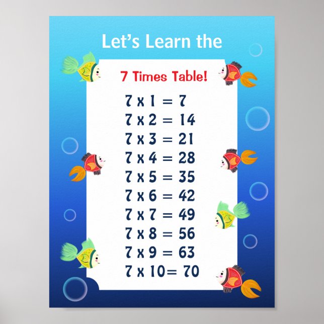 Póster de la tabla del 7 para niños | Matemáticas  (Frente)