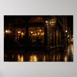 Póster de la tarde de cervecería belga iluminada p