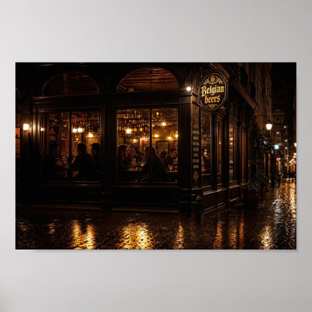 Póster de la tarde de cervecería belga iluminada p (Frente)