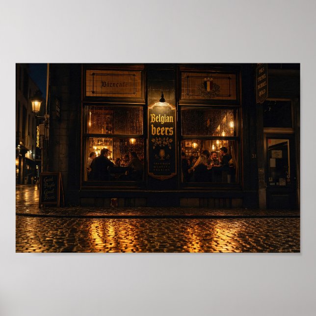 Póster de la tarde de la cervecería belga iluminad (Frente)