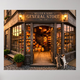 Póster de la tienda general de antaño Arte de pare