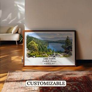 Póster de Lake Tahoe Nevada, Acuarela, Personaliza