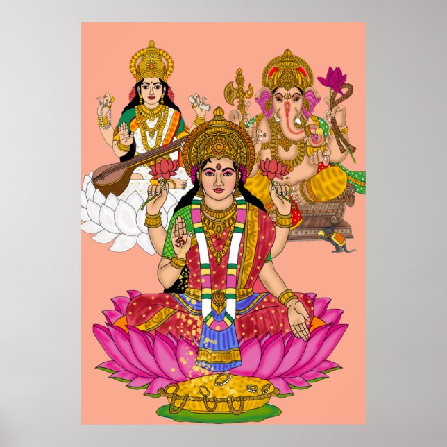 Póster de Lakshmi Saraswati Ganesha (Frente)