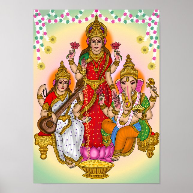 Póster de Lakshmi Saraswati Ganesha (Frente)
