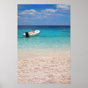 Póster de lancha en el mar azul