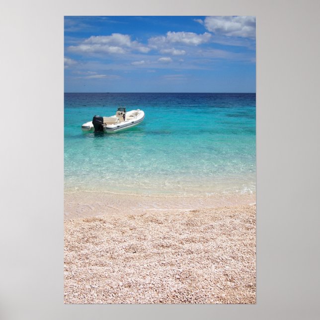 Póster de lancha en el mar azul (Frente)