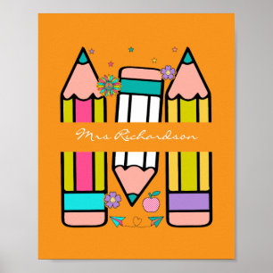 Póster de lápiz de dibujos animados de profesor co