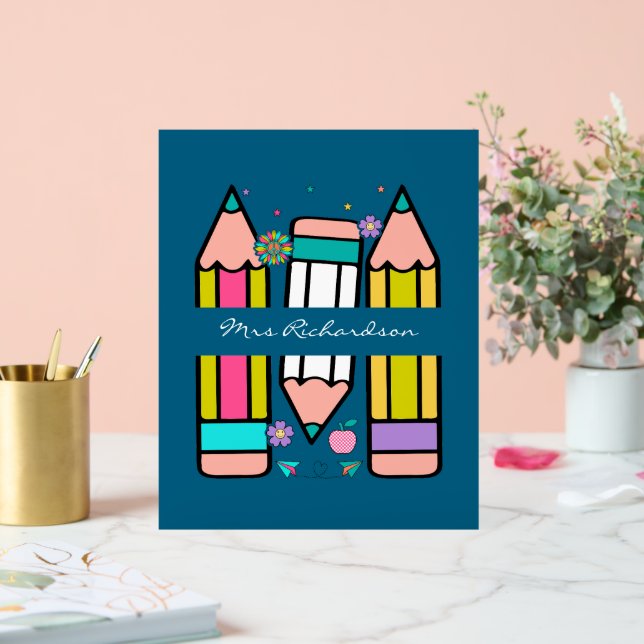 Póster de lápiz de dibujos animados de profesor co (Boda)