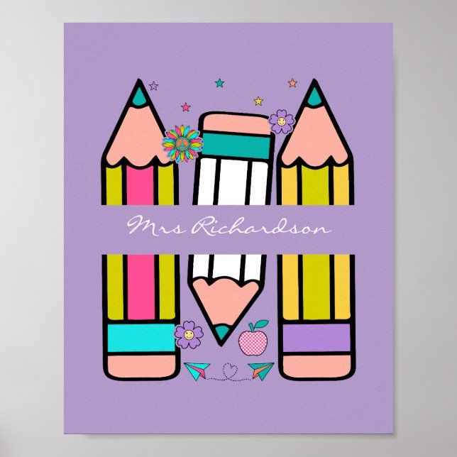 Póster de lápiz de dibujos animados de profesor de (Frente)