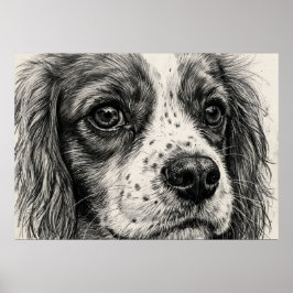 Póster de lápiz de grafito Cavalier King Charles S