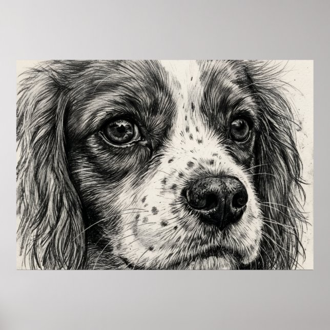 Póster de lápiz de grafito Cavalier King Charles S (Frente)