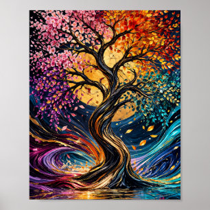 Póster de las Cuatro Estaciones del Árbol de la Vi