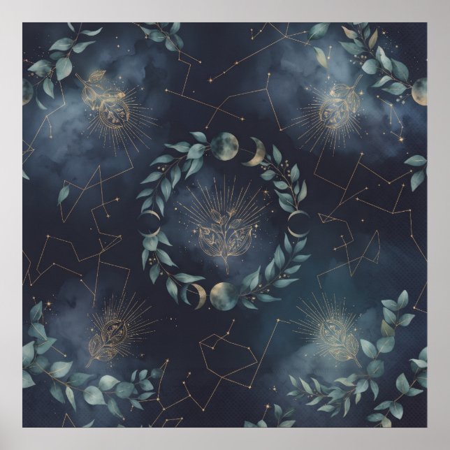 Póster de Laurel de Fase Lunar de Polilla Celeste (Frente)