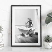 Póster de lémur en una bañera