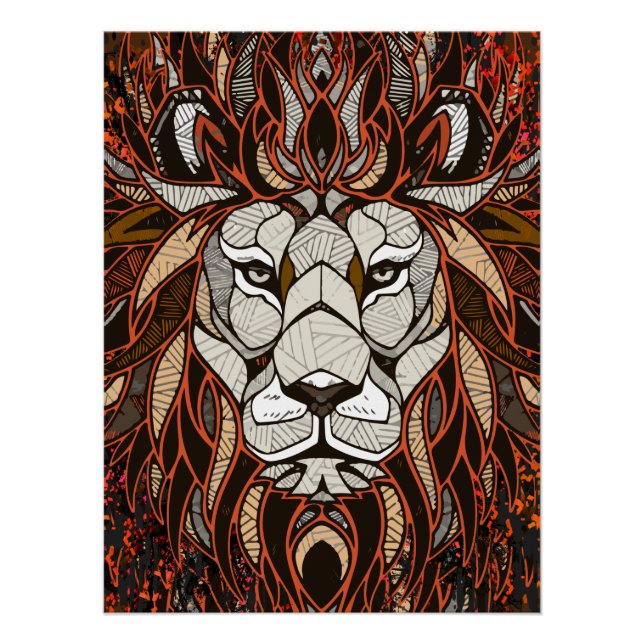 Poster de león de polígono - Dibujo colorido (Anverso)